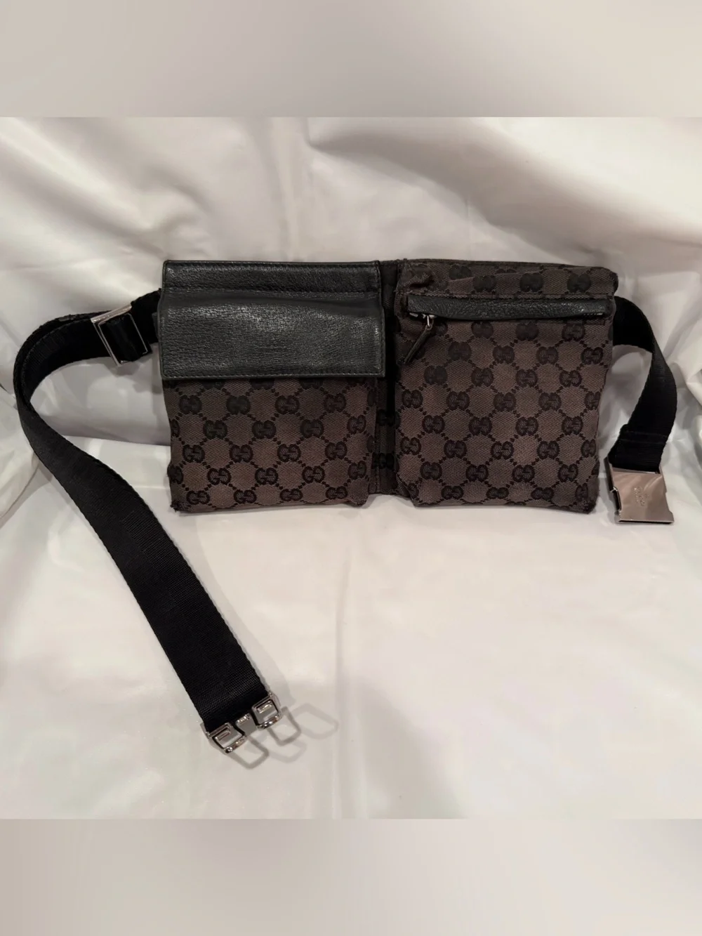Gucci Black and Brown Monogram Belt Bag